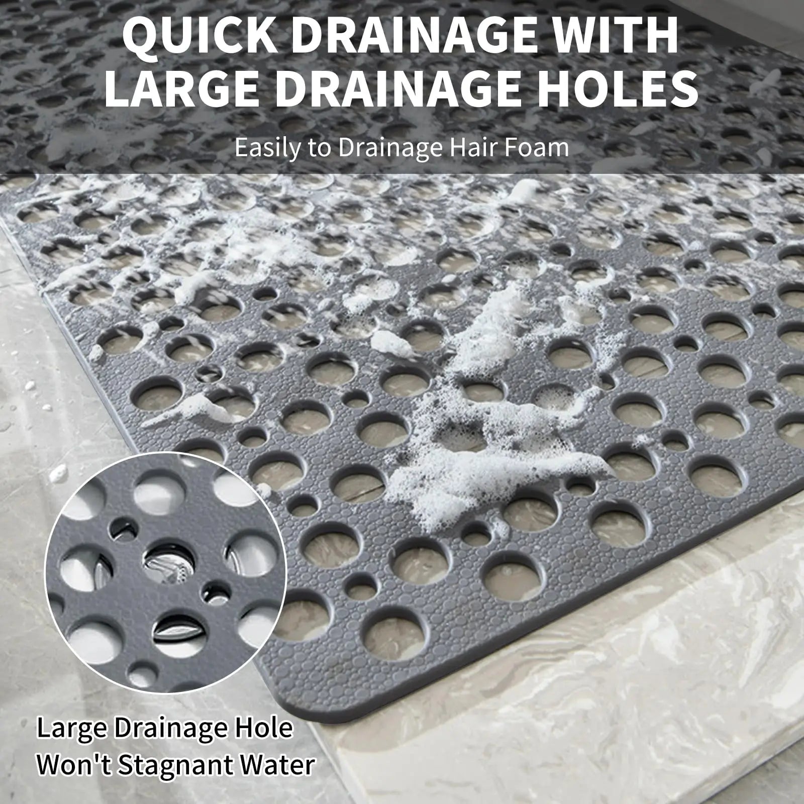 Non-Slip Shower & Tub Mat, Quick Drain, Strong Grip